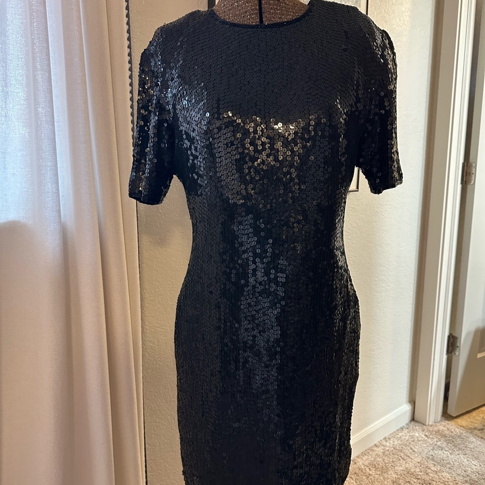 Vintage Pure Silk Black Sequin Mini Dress